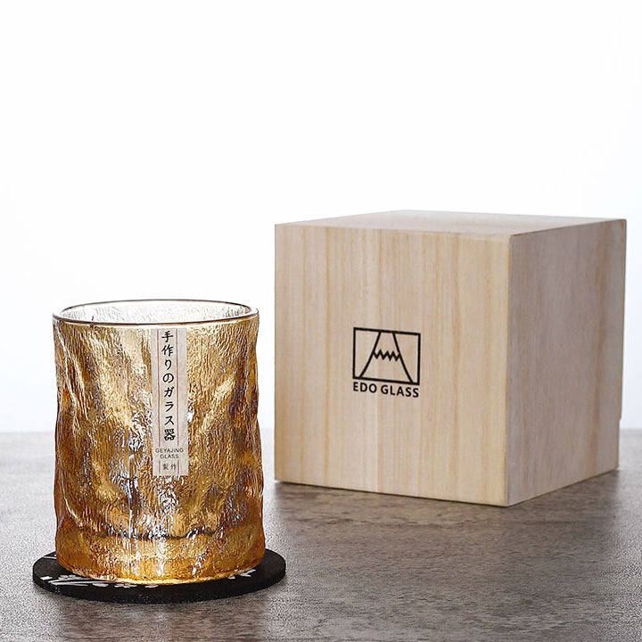 Handmade Edo Kiriko Whisky Glass in Wooden Gift Box