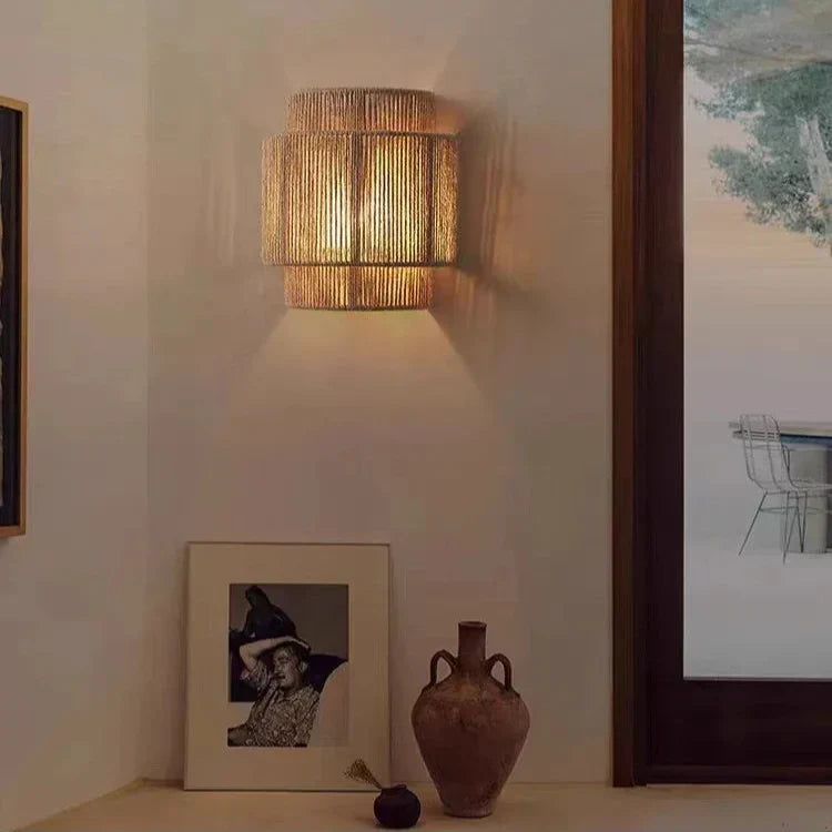 Handmade Rope Wall Sconce – Warm Ambient Wall Light for Cozy Living Rooms