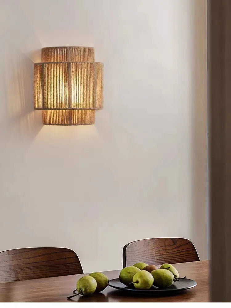 Handmade Rope Wall Sconce – Warm Ambient Wall Light for Cozy Living Rooms
