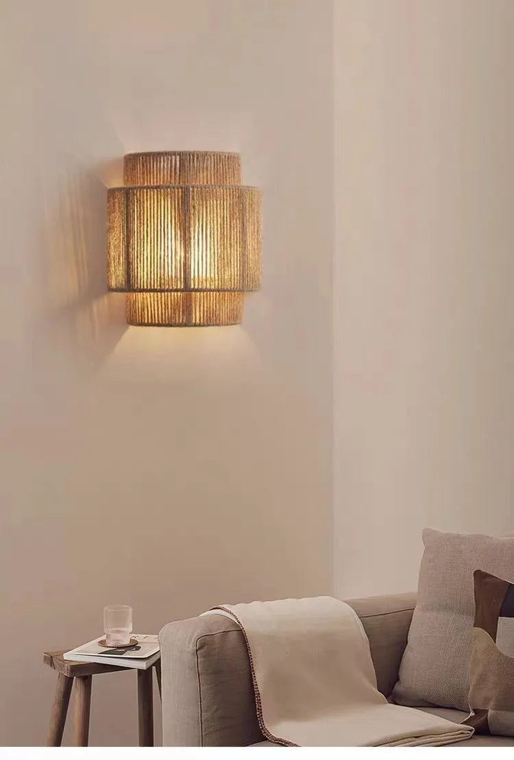 Handmade Rope Wall Sconce – Warm Ambient Wall Light for Cozy Living Rooms
