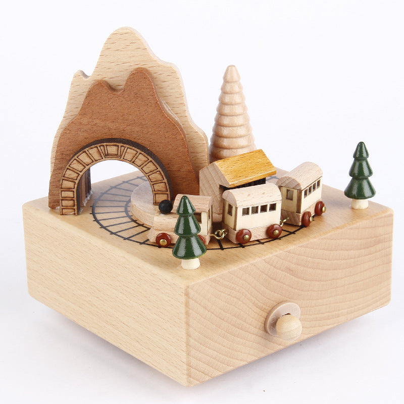 Handmade Rotating Wooden Music Box for Gifts