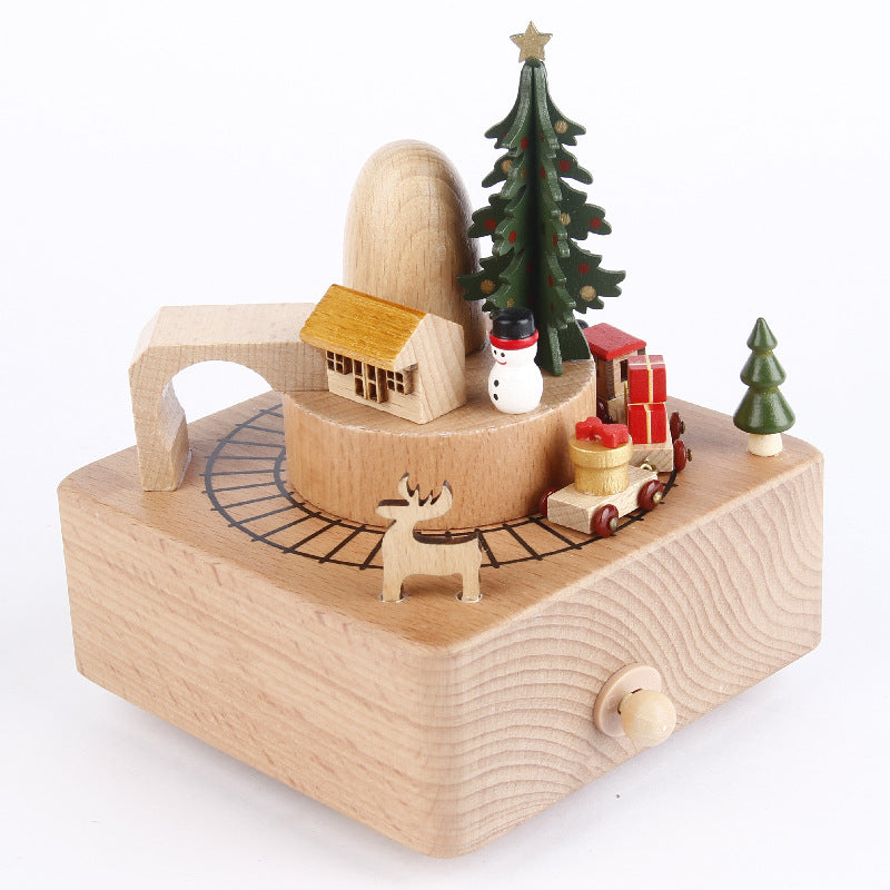 Handmade Rotating Wooden Music Box for Gifts
