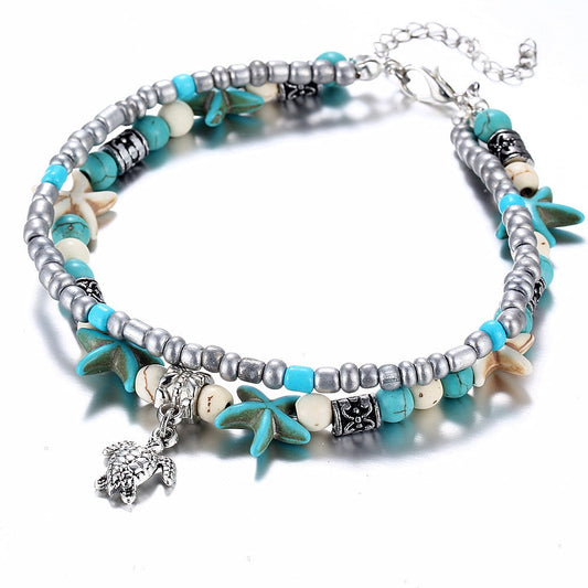 Handmade Turtle & Ocean Anklet