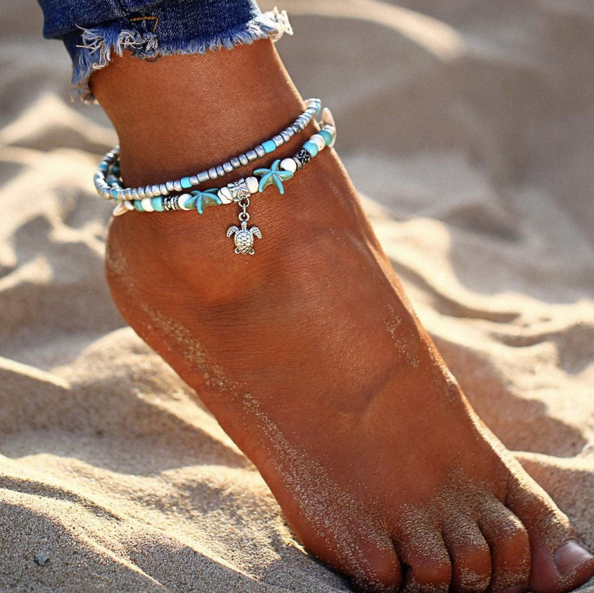 Handmade Turtle & Ocean Anklet