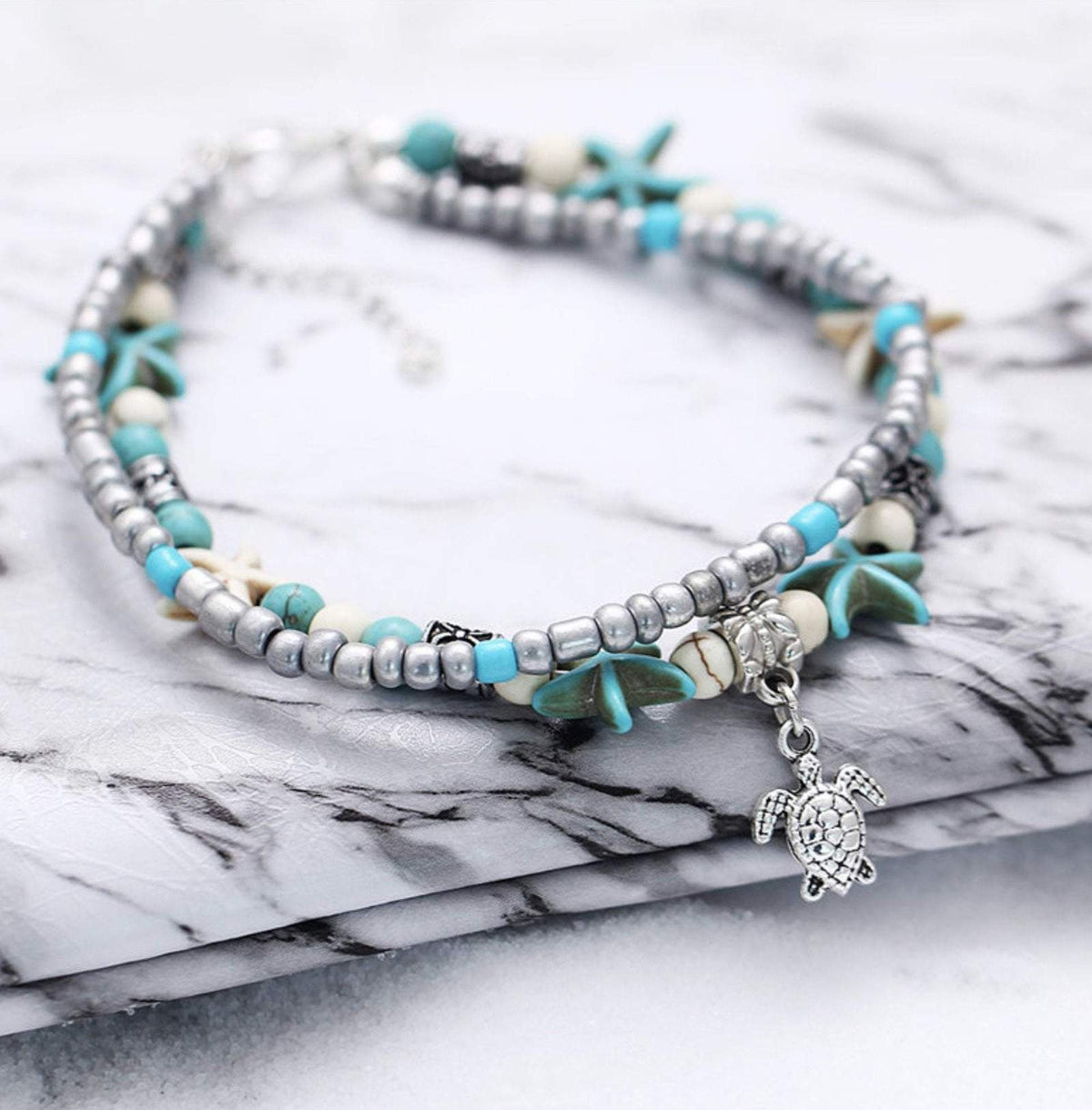 Handmade Turtle & Ocean Anklet