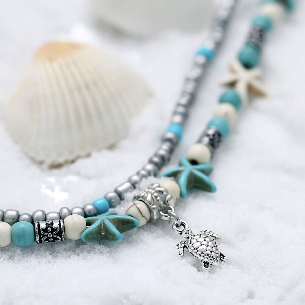 Handmade Turtle & Ocean Anklet