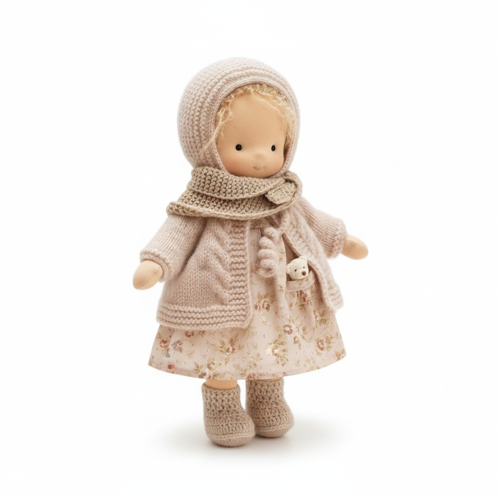 Handmade Waldorf Doll - Organic Cotton & Hypoallergenic Textiles - Educational Toy for Sensory Stimulation