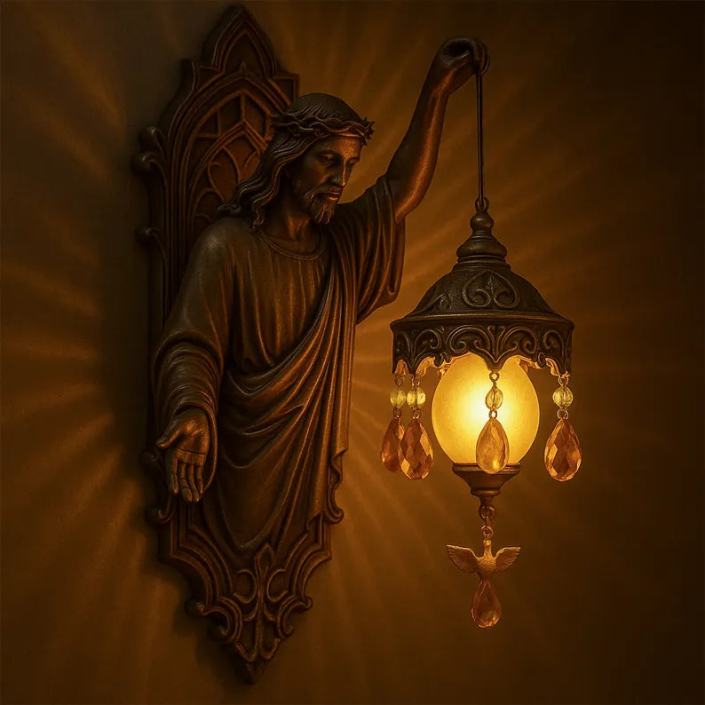 Handmade Wall Light with Soft LED Light – Fancy Spiritual Theme – Cordless Sconce