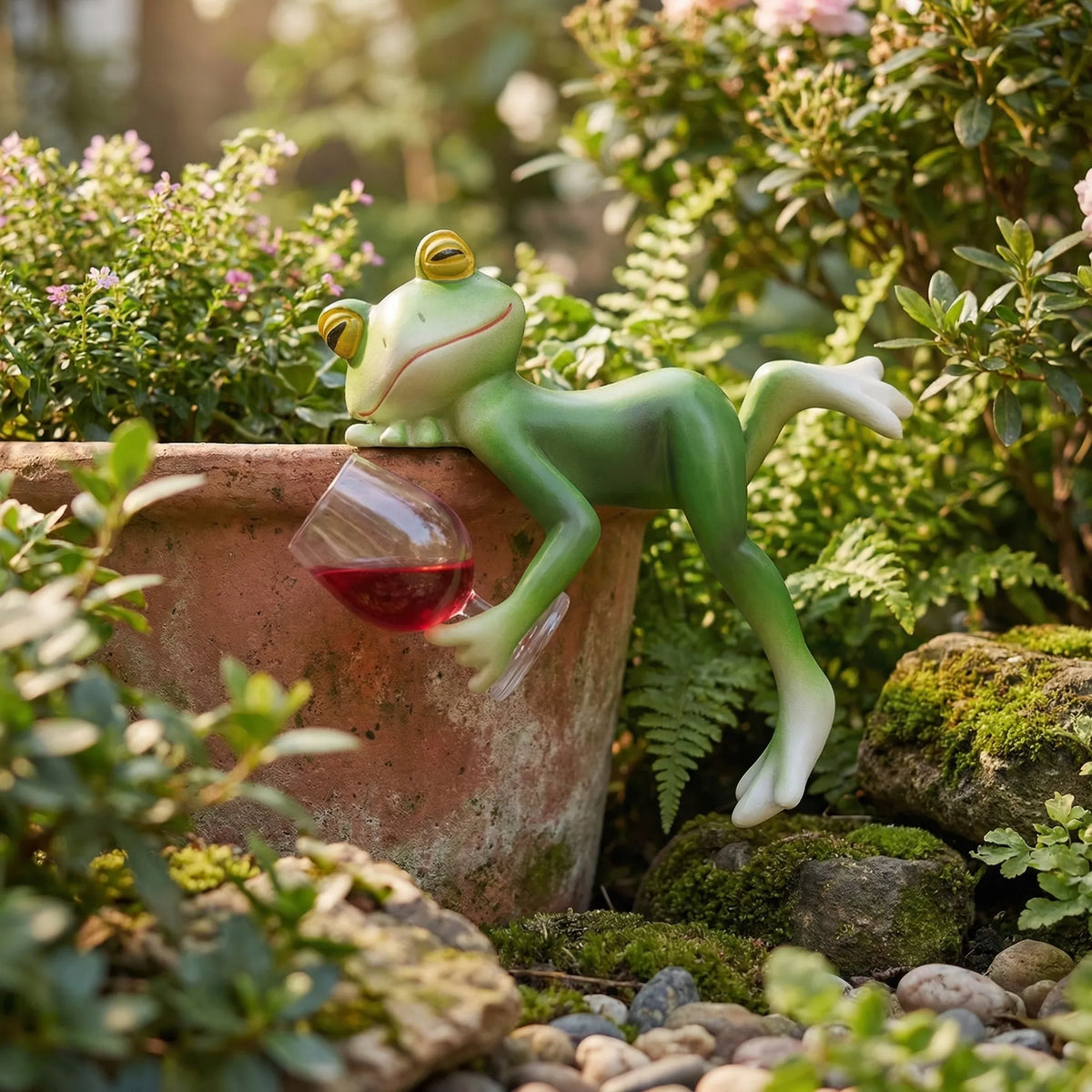 Hanging Frog Figurine With Wine Glass
