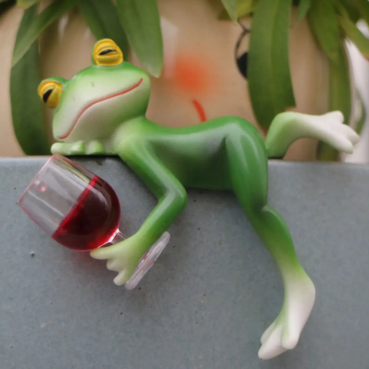 Hanging Frog Figurine With Wine Glass