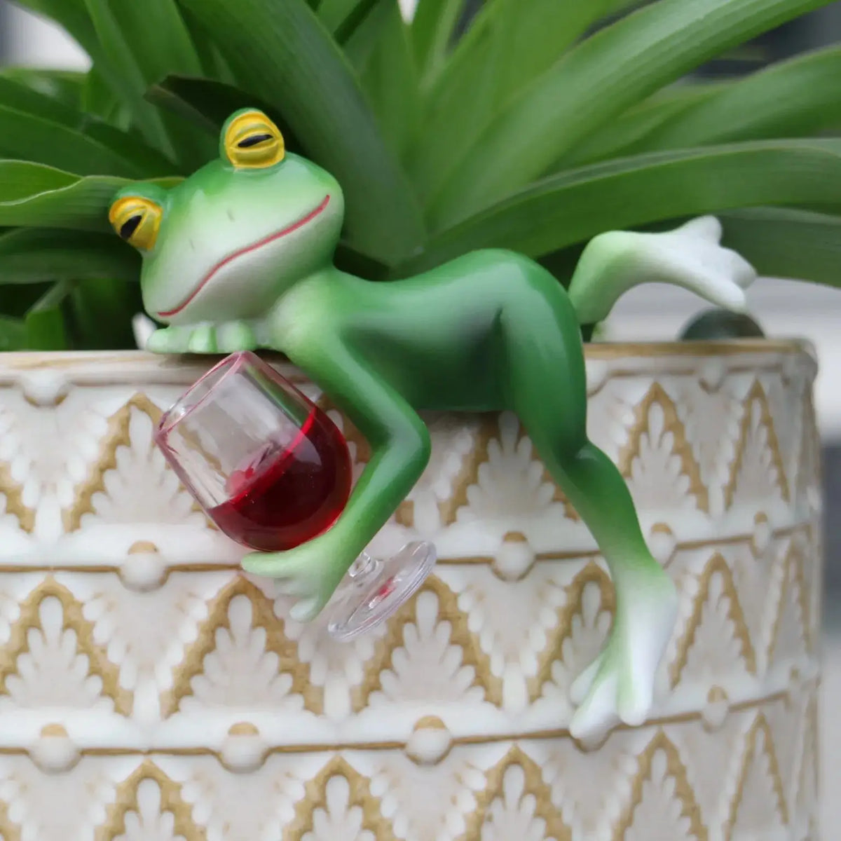 Hanging Frog Figurine With Wine Glass