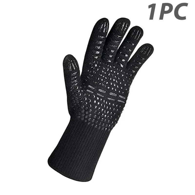 Heat-Resistant BBQ Glove - Silicone & Cotton Non-Slip Fireproof Glove Up to 800 °C for Grill, Oven & BBQ - 1 Piece