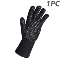 Heat-Resistant BBQ Glove - Silicone & Cotton Non-Slip Fireproof Glove Up to 800 °C for Grill, Oven & BBQ - 1 Piece
