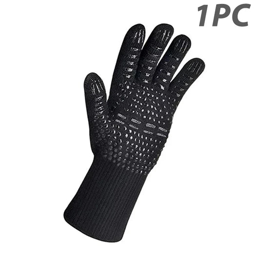 Heat-Resistant BBQ Glove - Silicone & Cotton Non-Slip Fireproof Glove Up to 800 °C for Grill, Oven & BBQ - 1 Piece