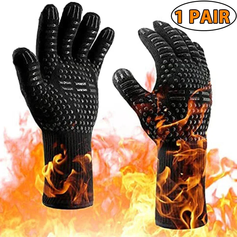 Heat-Resistant BBQ Glove - Silicone & Cotton Non-Slip Fireproof Glove Up to 800 °C for Grill, Oven & BBQ - 1 Piece