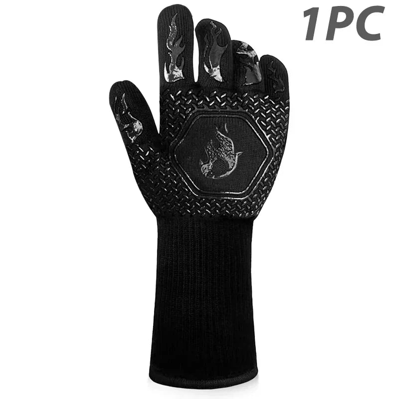 Heat-Resistant BBQ Glove - Silicone & Cotton Non-Slip Fireproof Glove Up to 800 °C for Grill, Oven & BBQ - 1 Piece