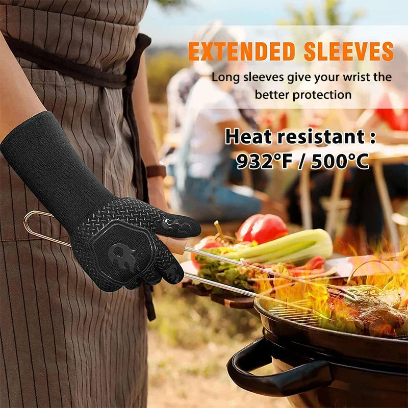 Heat-Resistant BBQ Glove - Silicone & Cotton Non-Slip Fireproof Glove Up to 800 °C for Grill, Oven & BBQ - 1 Piece