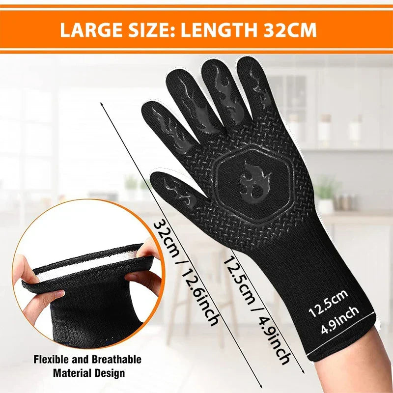 Heat-Resistant BBQ Glove - Silicone & Cotton Non-Slip Fireproof Glove Up to 800 °C for Grill, Oven & BBQ - 1 Piece
