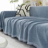 Herringbone Chenille Sofa Cover Blanket with Fringe