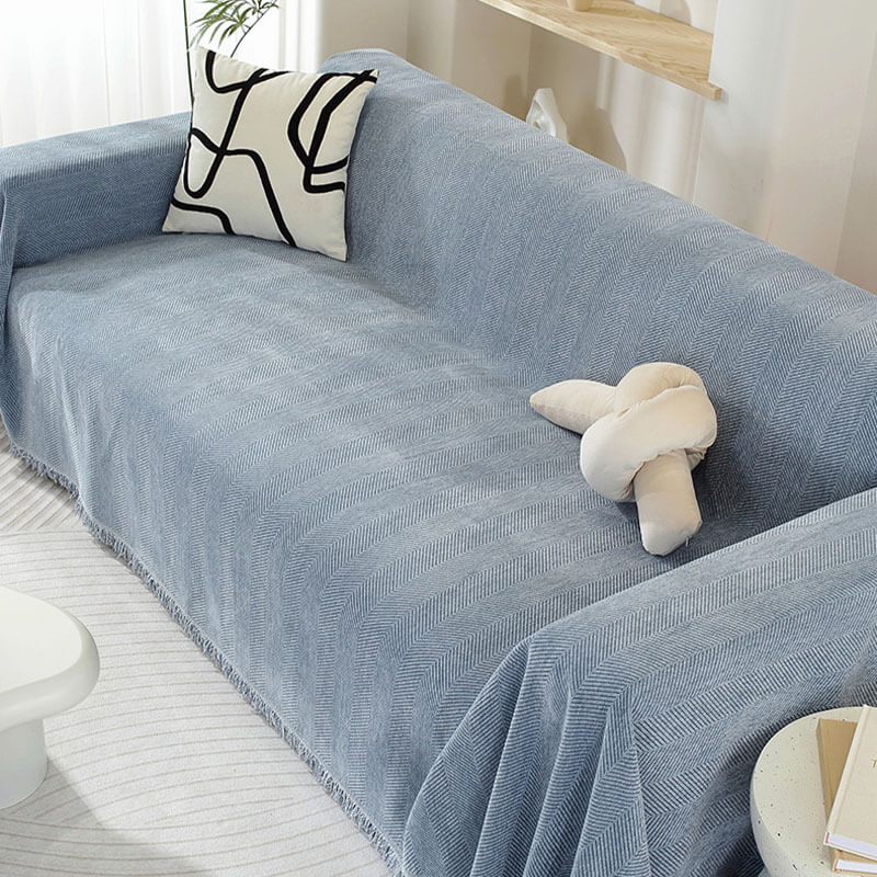 Herringbone Chenille Sofa Cover Blanket with Fringe