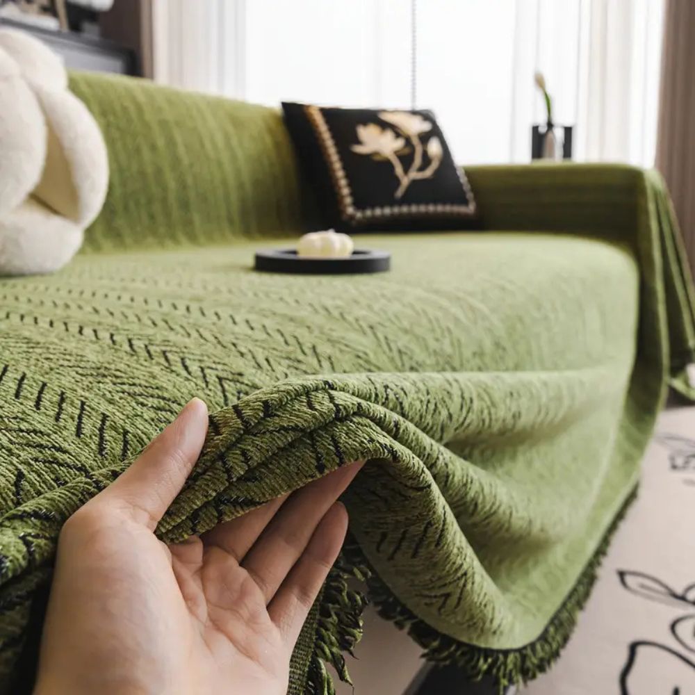 Herringbone Chenille Sofa Cover with Tassels