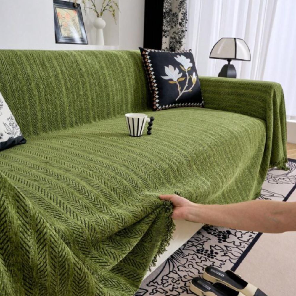 Herringbone Chenille Sofa Cover with Tassels