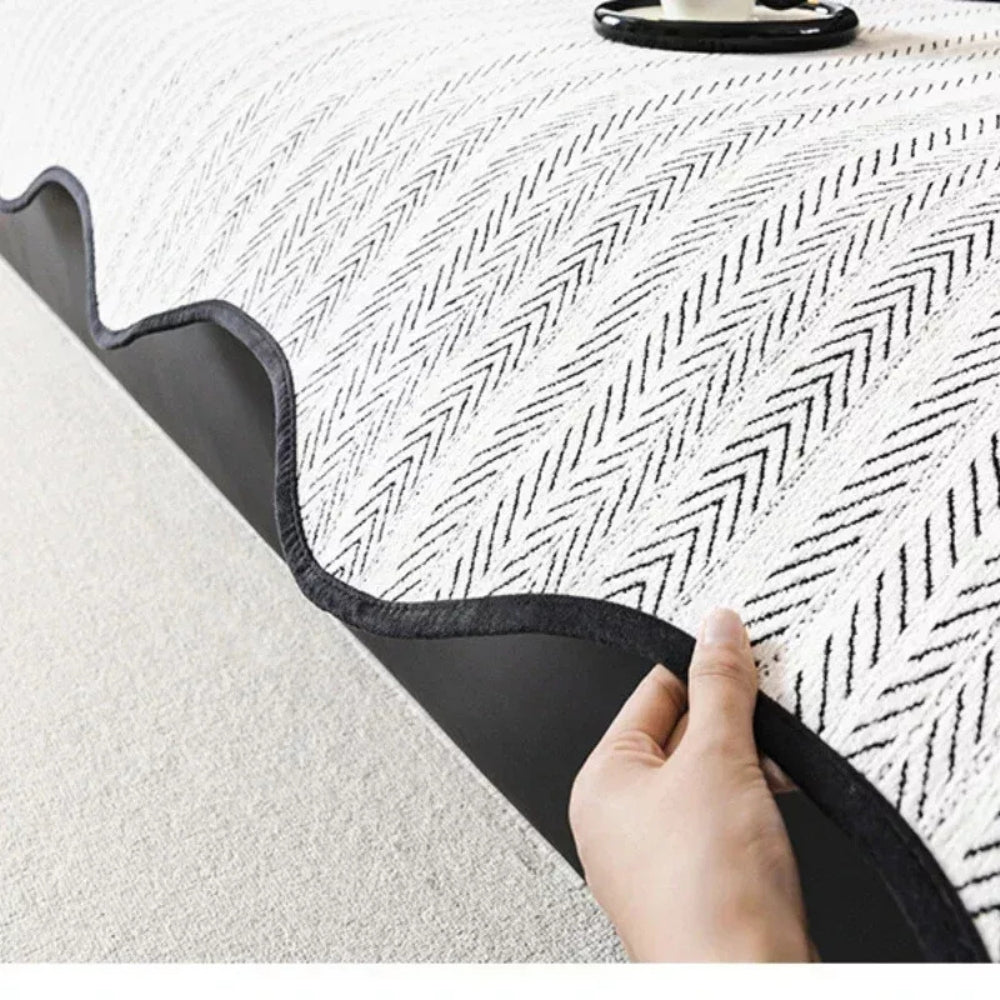 Herringbone Pattern Sofa Cover with Scalloped Edge