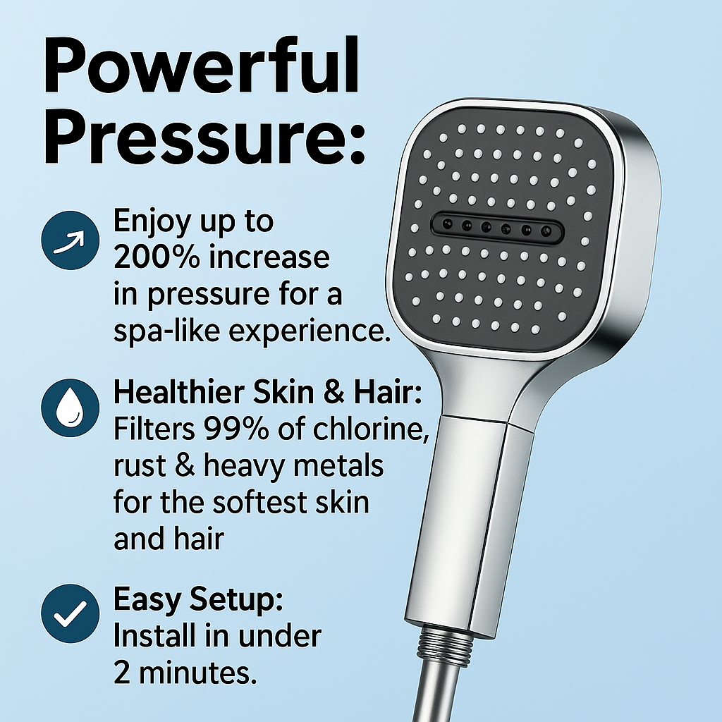 High-Pressure Shower Head with Turbo-Boost Technology and Advanced Filtration for Healthier Skin and Hair