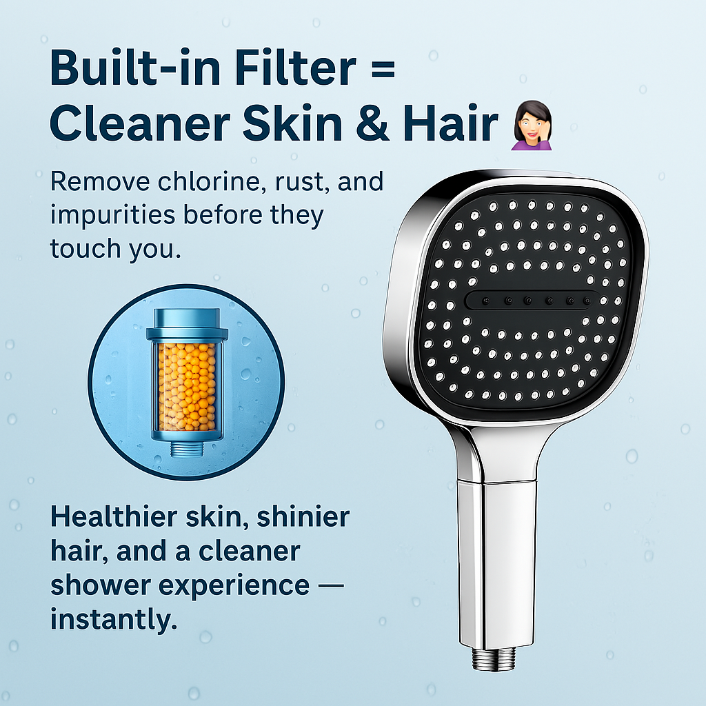 High-Pressure Shower Head with Turbo-Boost Technology and Advanced Filtration for Healthier Skin and Hair