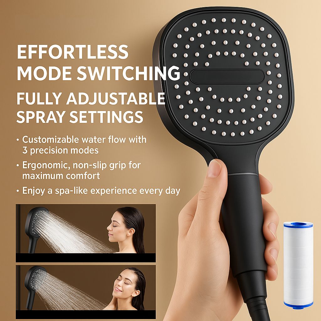 High-Pressure Shower Head with Turbo-Boost Technology and Advanced Filtration for Healthier Skin and Hair