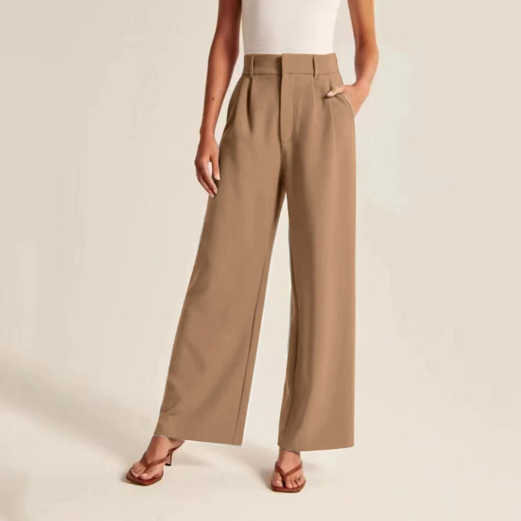 High-waisted pleated linen-feel trousers