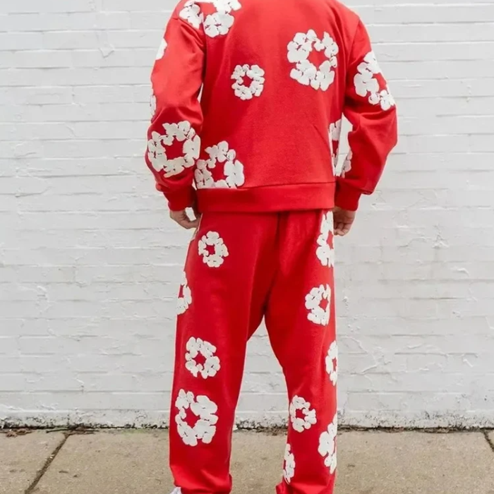 Hoodie Set and Wide-Leg Floral Trousers
