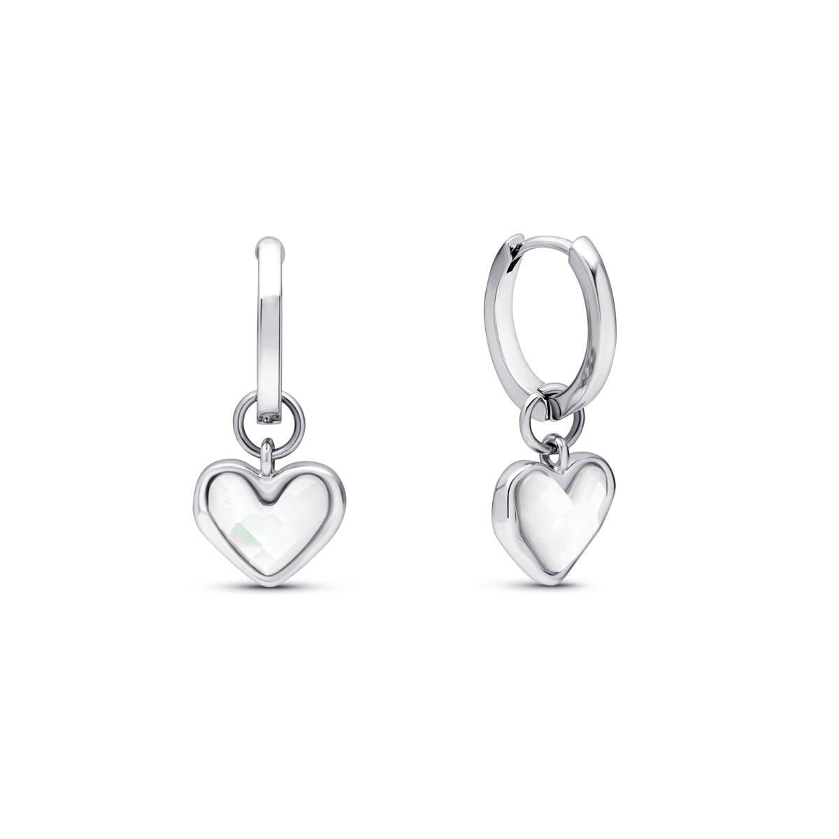 Huggie Hoop Earrings with White Quartz