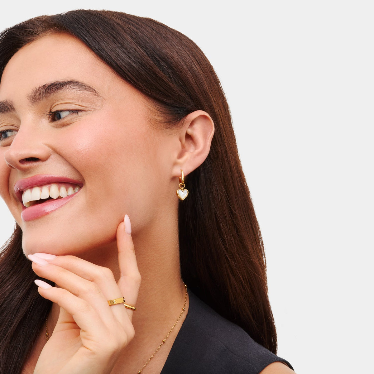 Huggie Hoop Earrings with White Quartz