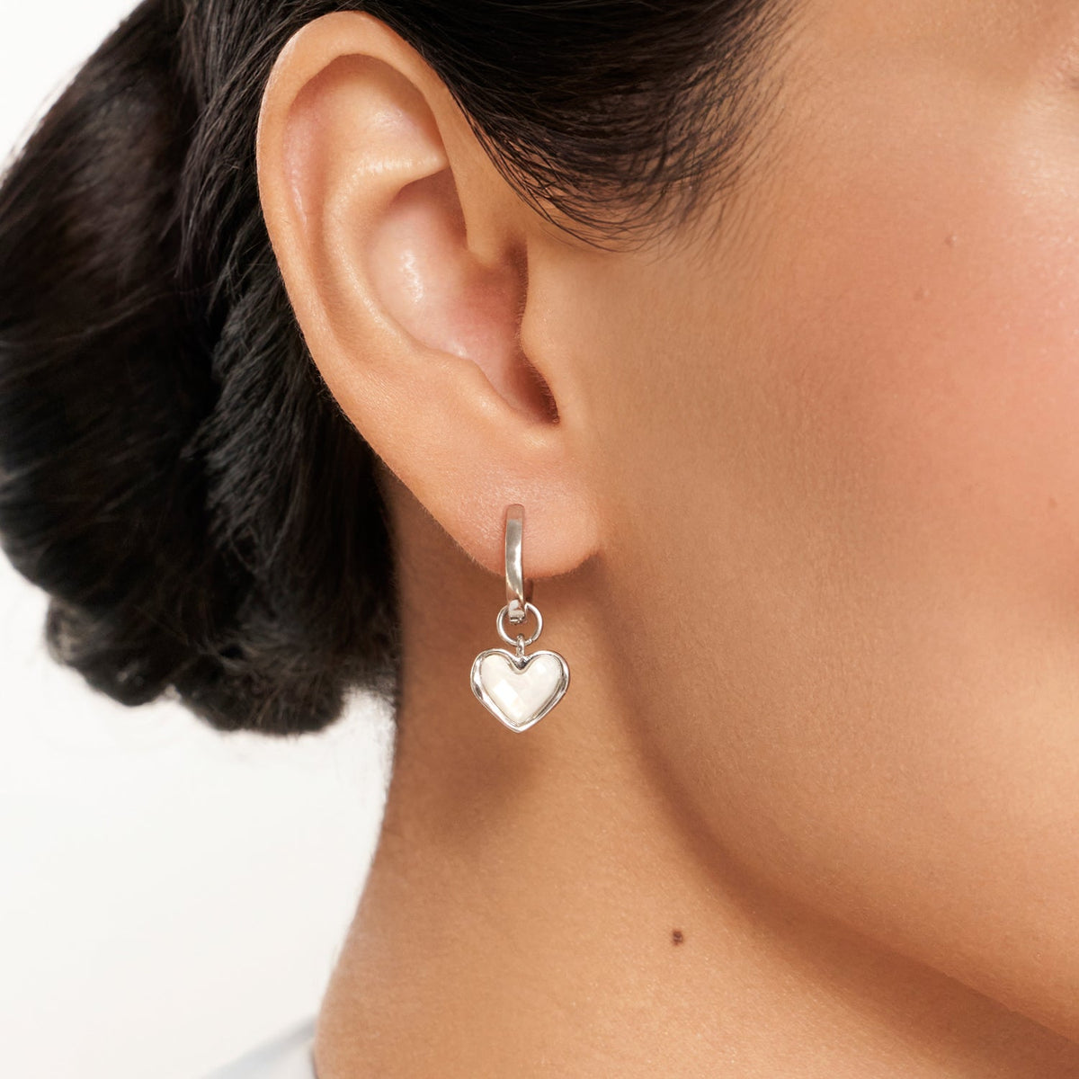 Huggie Hoop Earrings with White Quartz