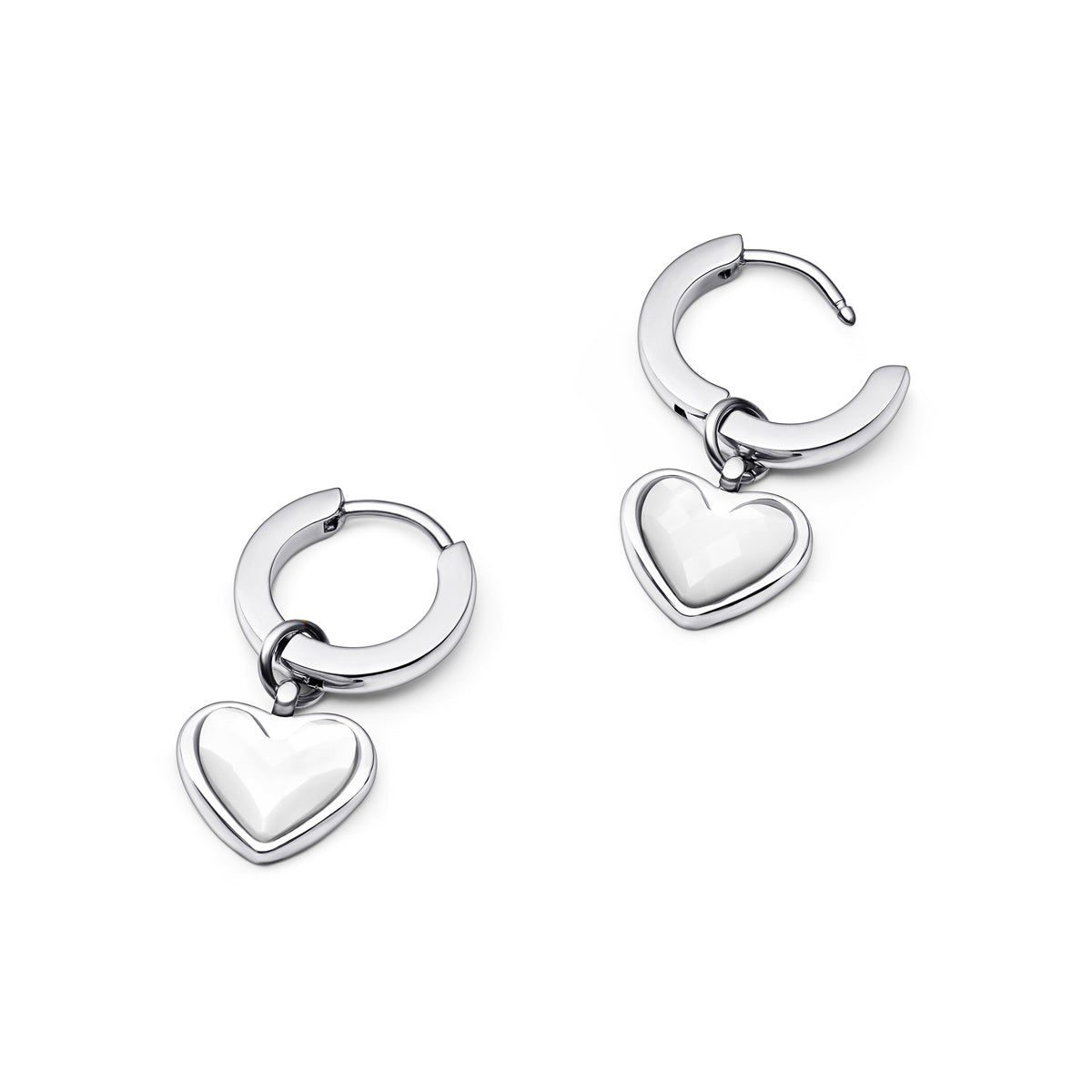 Huggie Hoop Earrings with White Quartz