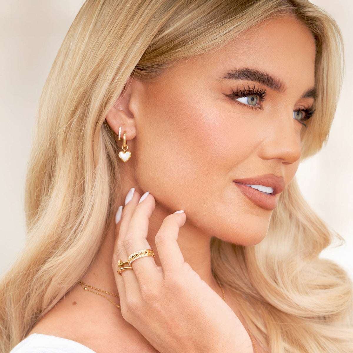 Huggie Hoop Earrings with White Quartz