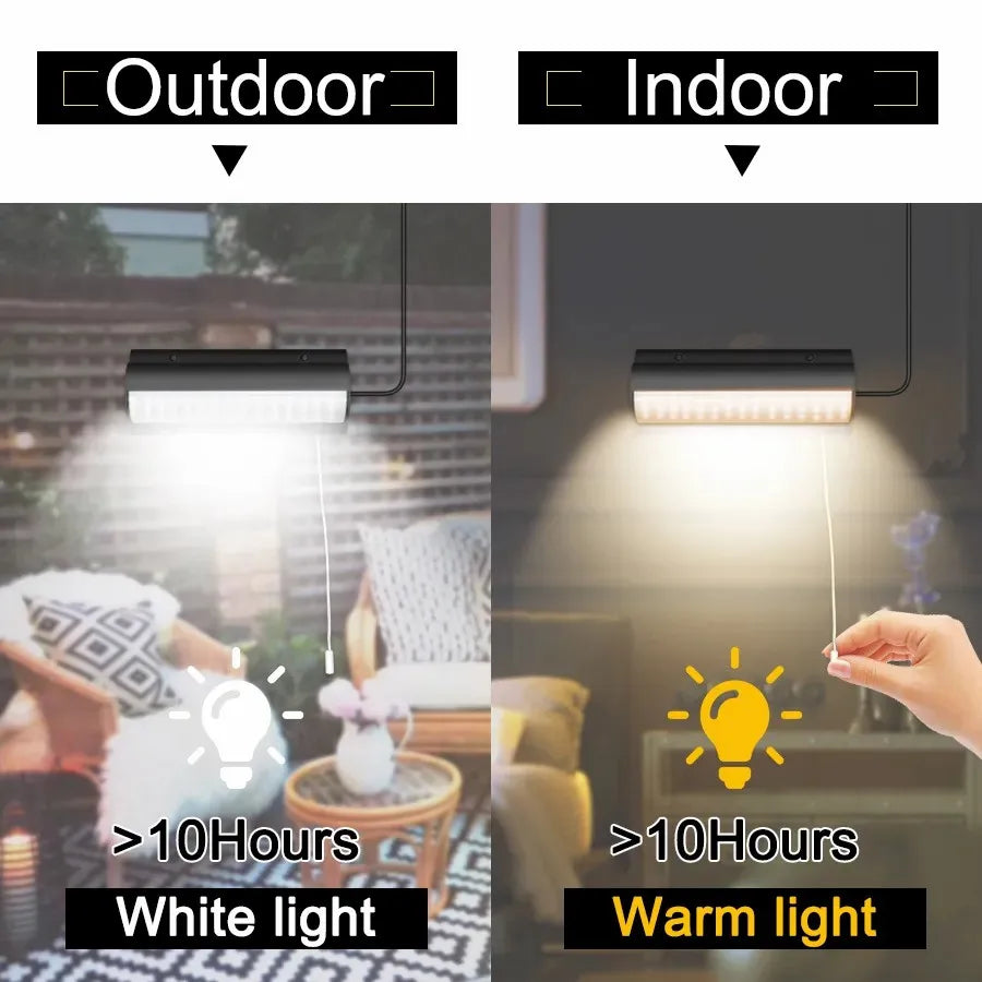 Indoor & Outdoor Solar Light - IP65 Waterproof with Pull Switch, Warm & Cool White Light, 3m Cable