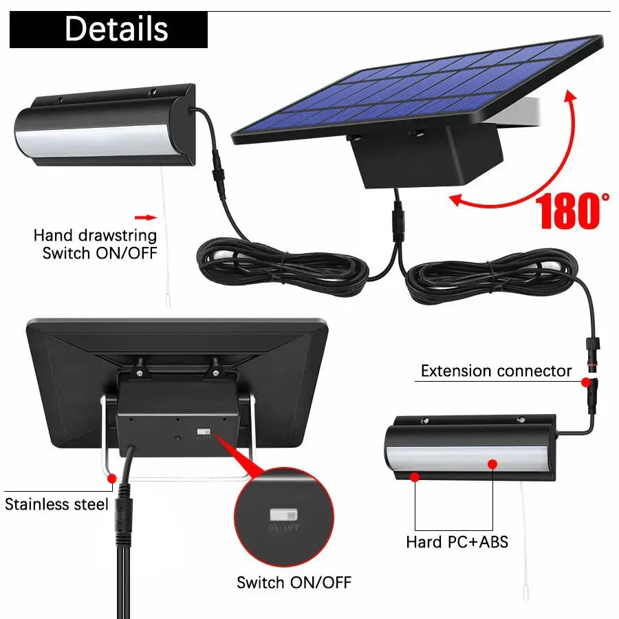 Indoor & Outdoor Solar Light - IP65 Waterproof with Pull Switch, Warm & Cool White Light, 3m Cable