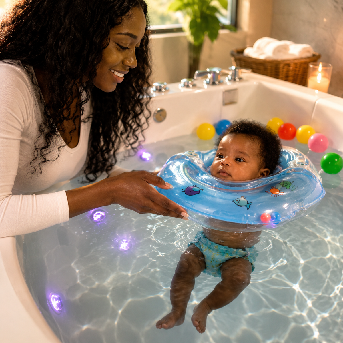 Inflatable Baby Neck Float Ring with Adjustable Support for Bathing
