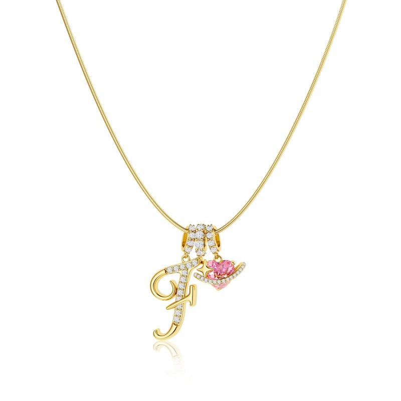 Initial Pendant Necklace with 3-Layer Gold Design and Adjustable Length