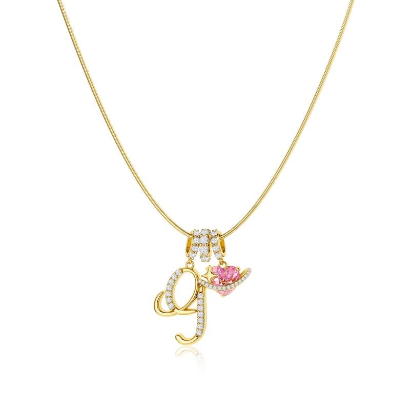 Initial Pendant Necklace with 3-Layer Gold Design and Adjustable Length