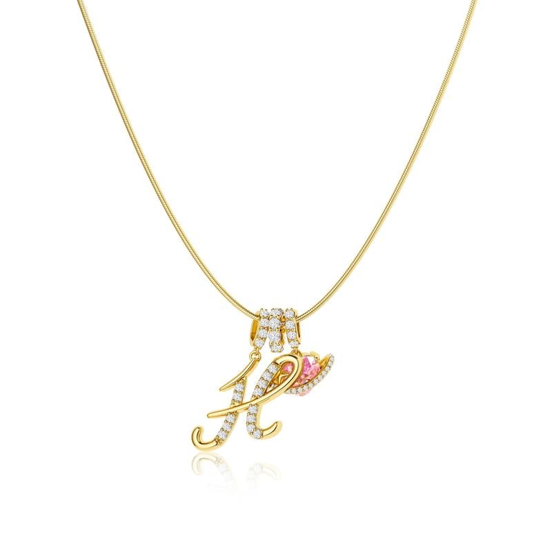 Initial Pendant Necklace with 3-Layer Gold Design and Adjustable Length