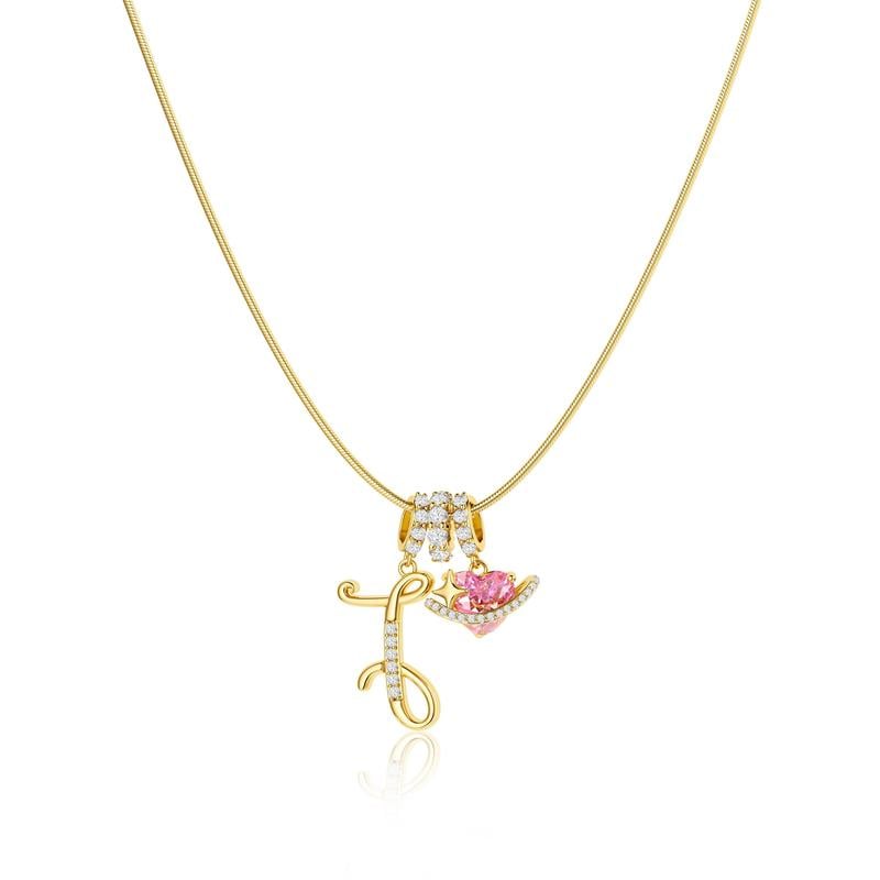 Initial Pendant Necklace with 3-Layer Gold Design and Adjustable Length