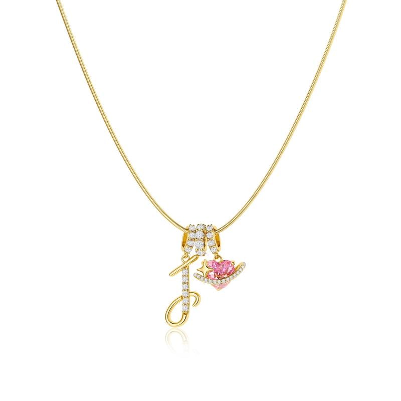 Initial Pendant Necklace with 3-Layer Gold Design and Adjustable Length