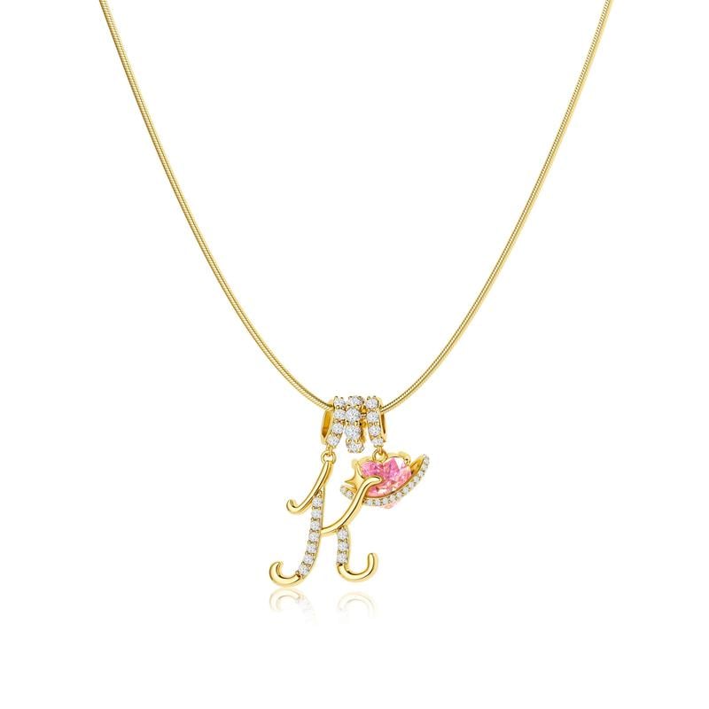 Initial Pendant Necklace with 3-Layer Gold Design and Adjustable Length