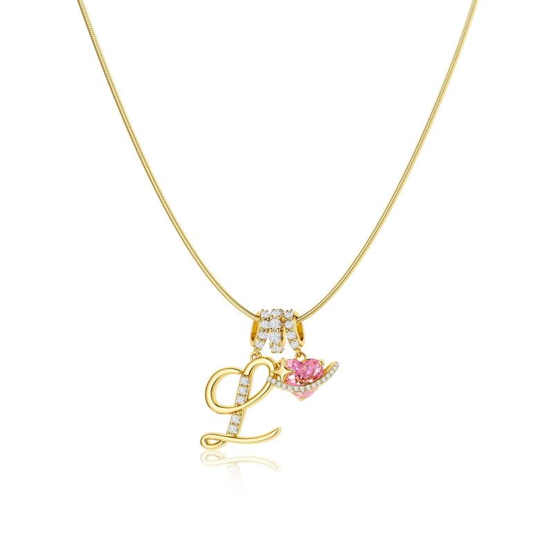 Initial Pendant Necklace with 3-Layer Gold Design and Adjustable Length