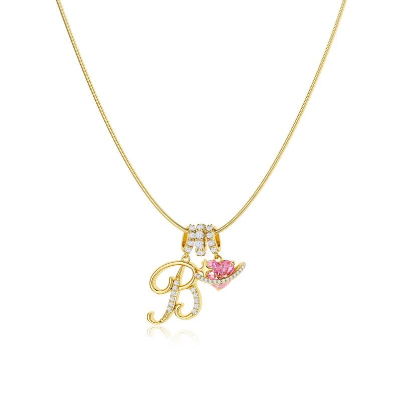 Initial Pendant Necklace with 3-Layer Gold Design and Adjustable Length