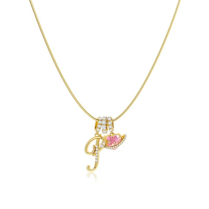 Initial Pendant Necklace with 3-Layer Gold Design and Adjustable Length