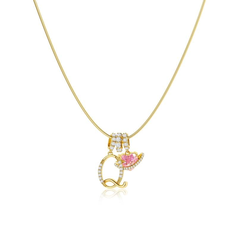 Initial Pendant Necklace with 3-Layer Gold Design and Adjustable Length